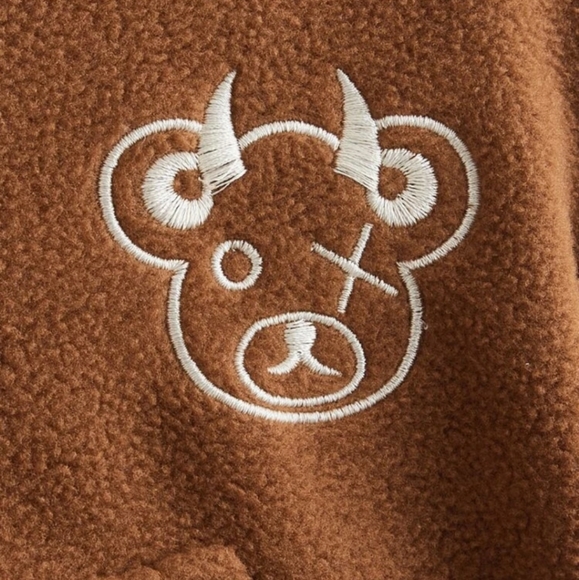 Cartoon Embroidery Crop Teddy Jacket - Picture 3 of 3